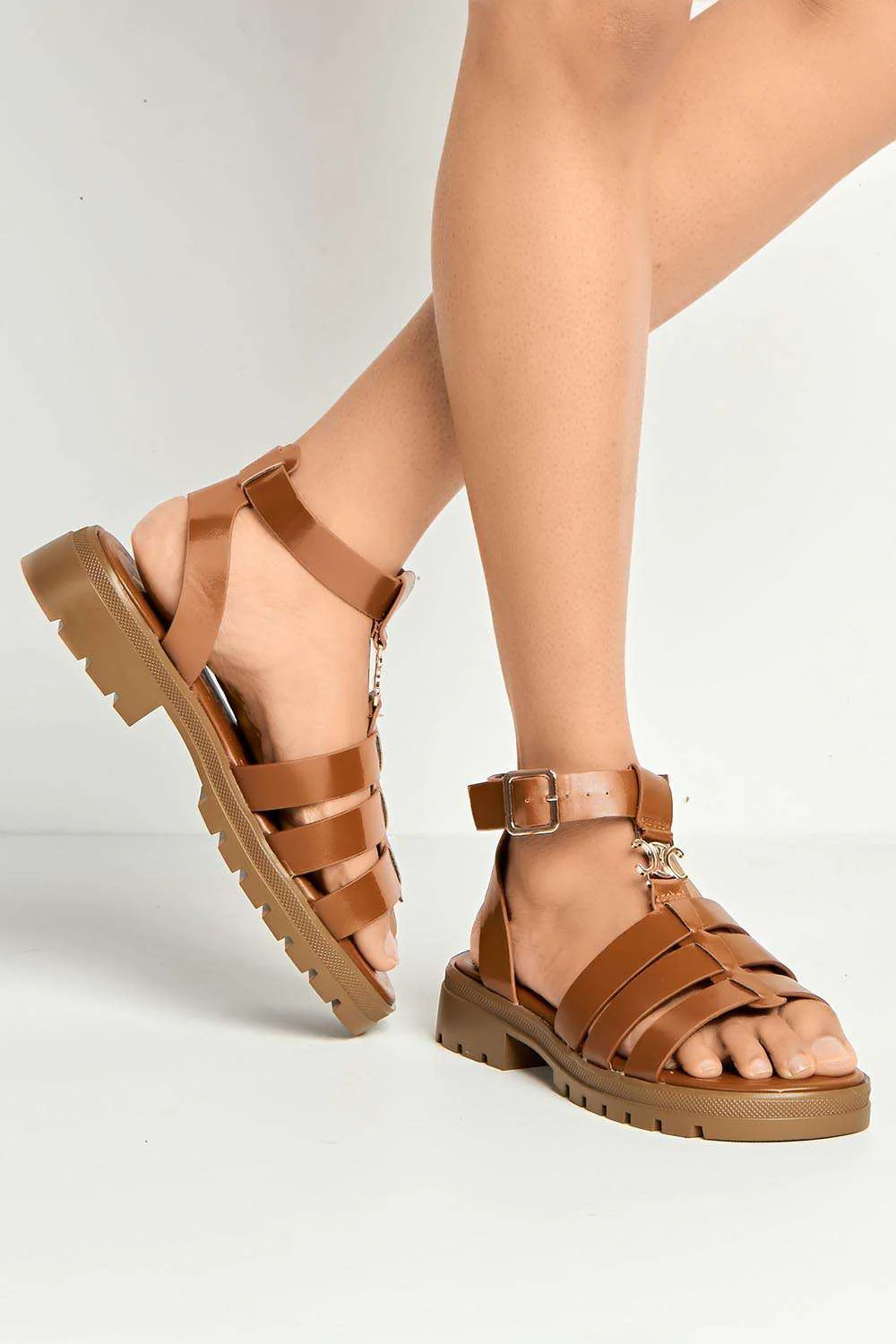 Elenie Anklestrap Flatform Sandals in Tan - Image 2