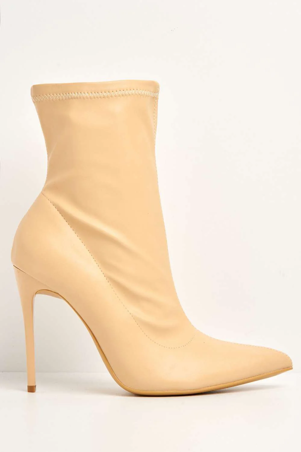 Eless Pointed Toe Stiletto Heeled Ankle Boots in Nude Matt - Image 4