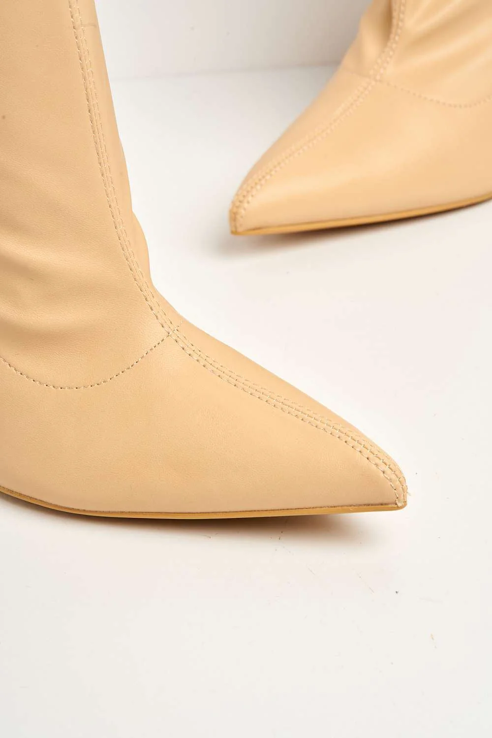 Eless Pointed Toe Stiletto Heeled Ankle Boots in Nude Matt - Image 5