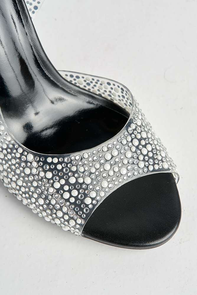 Eliana Diamante & Pearl Encrusted Slingback Heeled Sandals in Black - Image 5