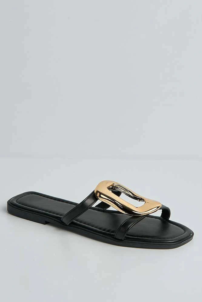 Elikai Gold Detail Brooch Flat Sliders in Black - Image 4