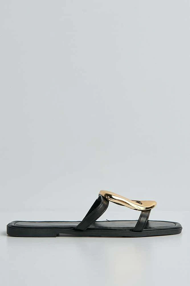 Elikai Gold Detail Brooch Flat Sliders in Black - Image 6