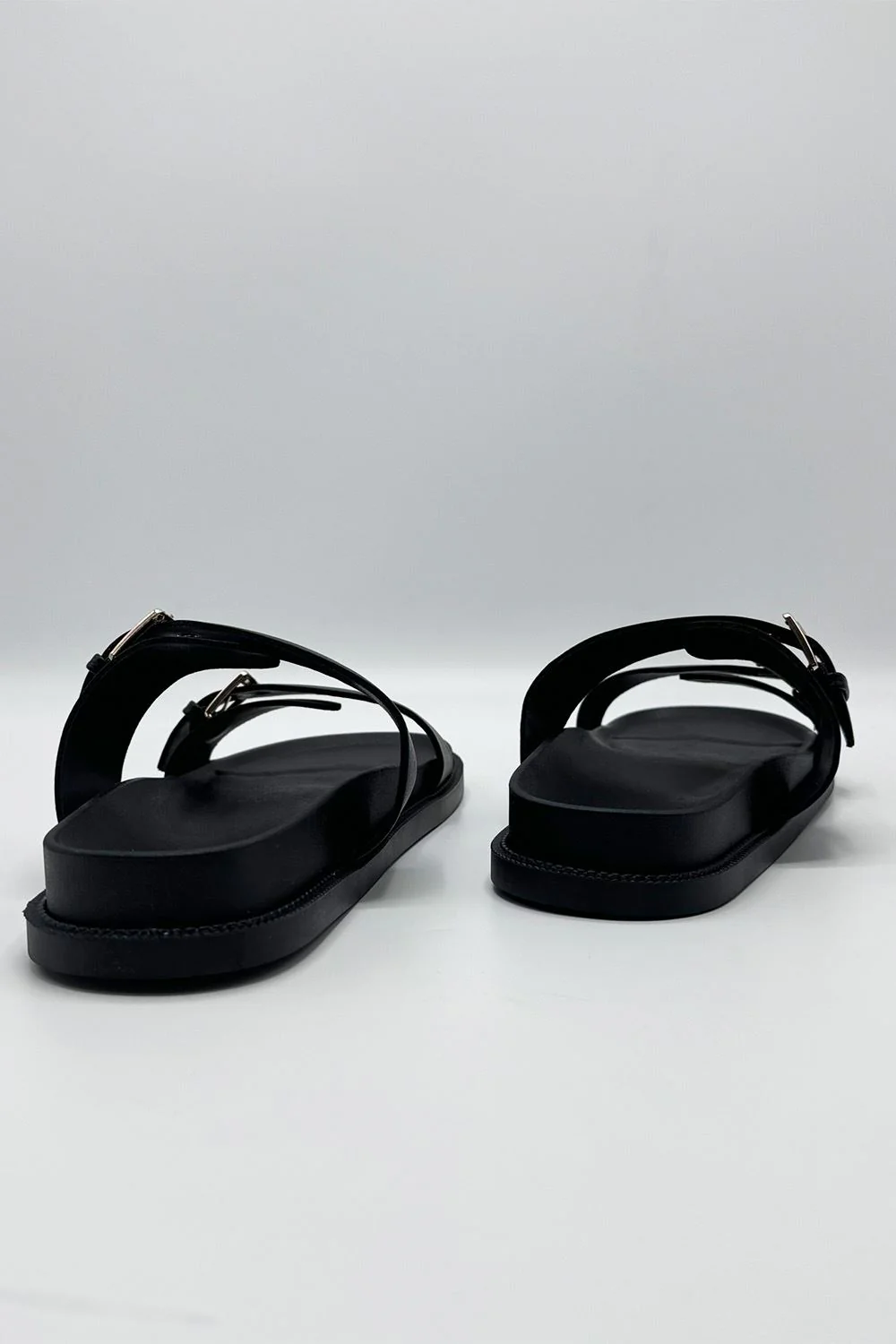 Elise 2 Band Gold Buckle Flat Slider in Black - Image 5