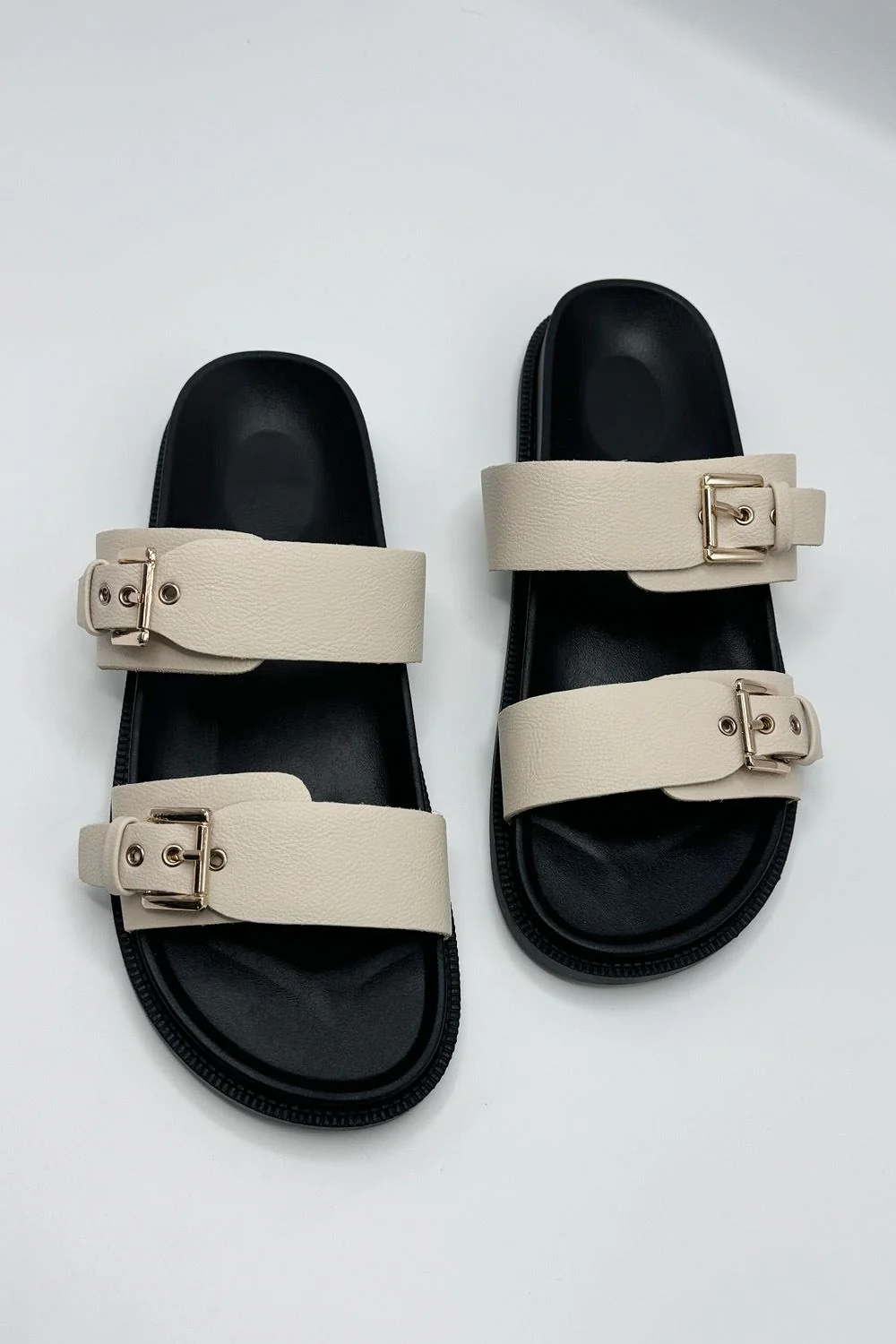 Elise 2 Band Gold Buckle Flat Slider in Nude - Image 3
