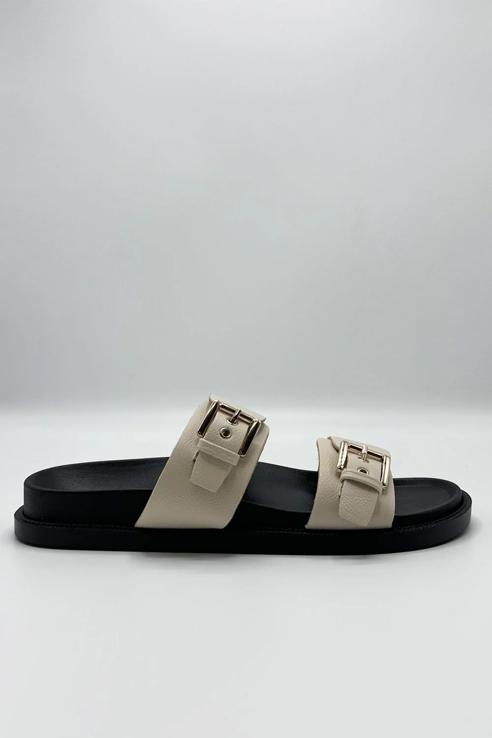 Elise 2 Band Gold Buckle Flat Slider in Nude - Image 5