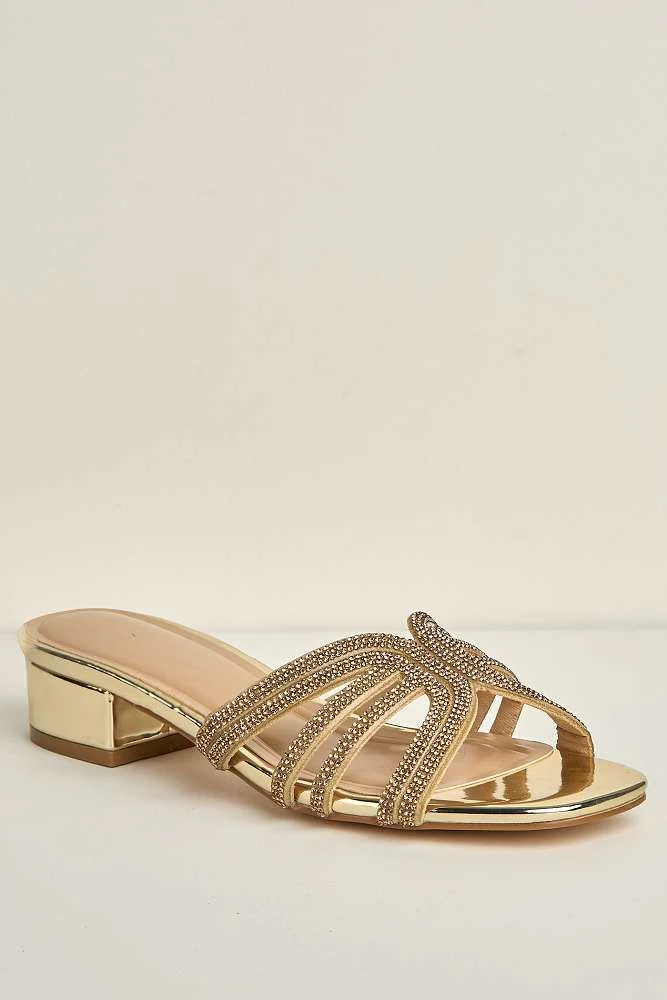Eliza 6 Diamante Band Block Heel Mule in Bronze - Image 4