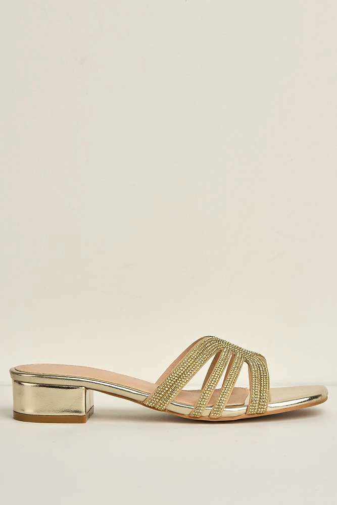 Eliza 6 Diamante Band Block Heel Mule in Gold - Image 6