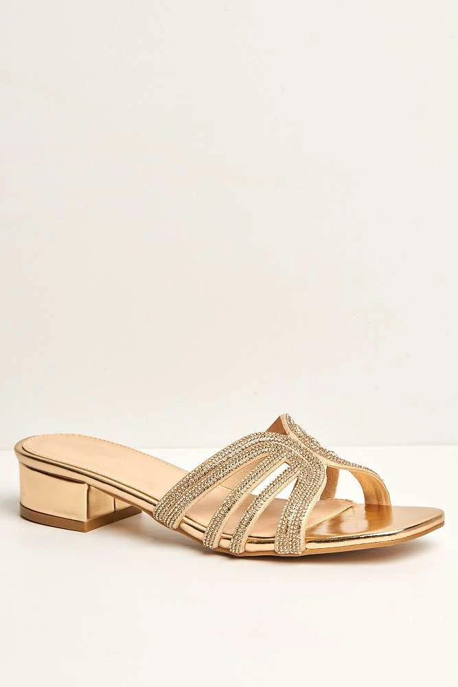 Eliza 6 Diamante Band Block Heel Mule in Rose Gold - Image 4