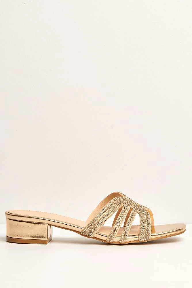 Eliza 6 Diamante Band Block Heel Mule in Rose Gold - Image 5