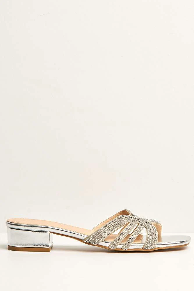 Eliza 6 Diamante Band Block Heel Mule in Silver - Image 5