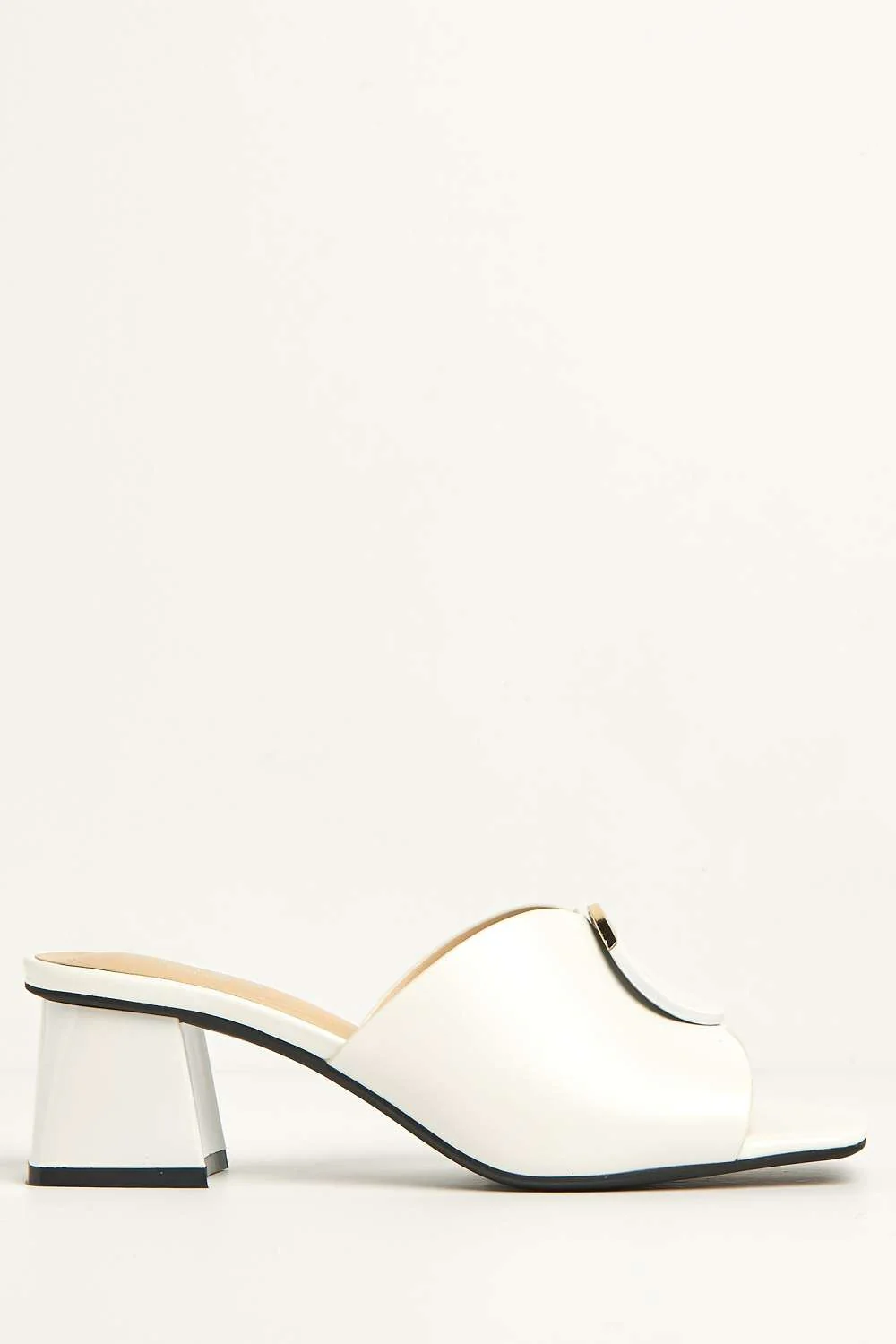 Elizabeth Gold Trim Circle Band Mule in White - Image 5