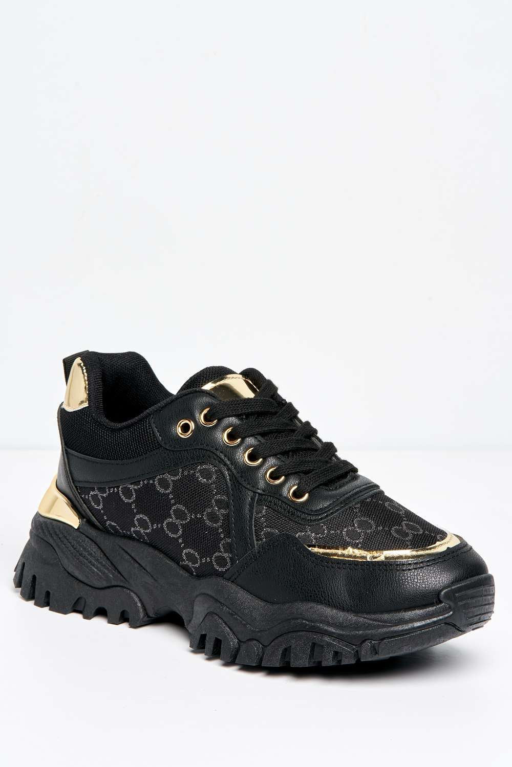 Elle Chunky Sole Logo Trainer in Black - Image 4