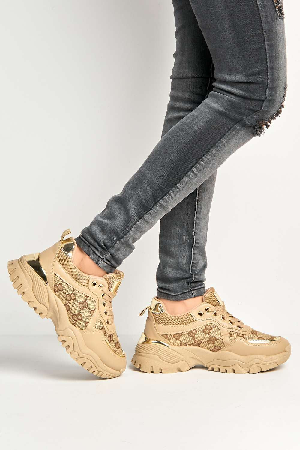Elle Chunky Sole Logo Trainer in Khaki - Image 2