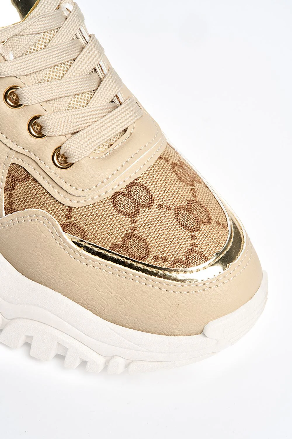 Elle Chunky Sole Logo Trainer in Nude / White Sole - Image 6