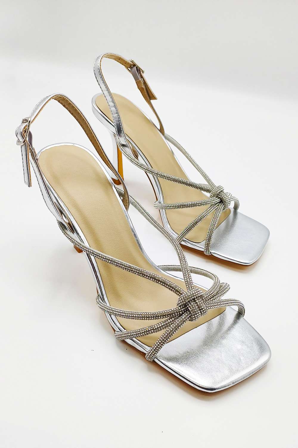 Elliana Diamante Embellished Heeled Sandals in Silver - Image 4