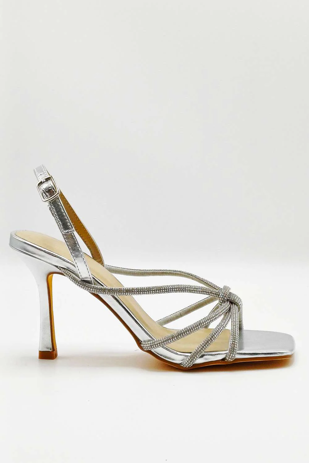 Elliana Diamante Embellished Heeled Sandals in Silver - Image 5