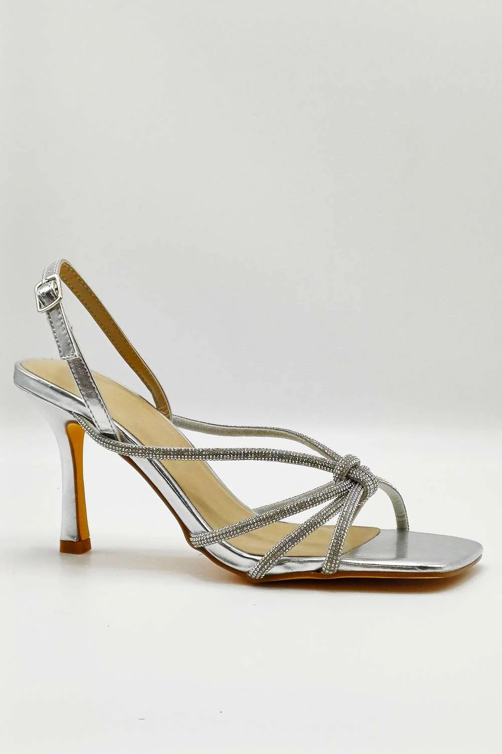 Elliana Diamante Embellished Heeled Sandals in Silver - Image 6