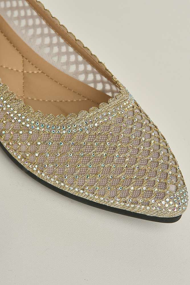 Ellora Pointed Toe Glitter Mesh Slip-On Pumps in Silver - Image 5