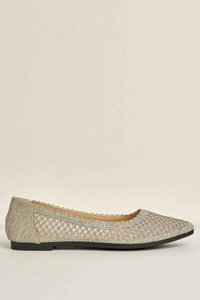 Ellora Pointed Toe Glitter Mesh Slip-On Pumps in Silver - Image 6