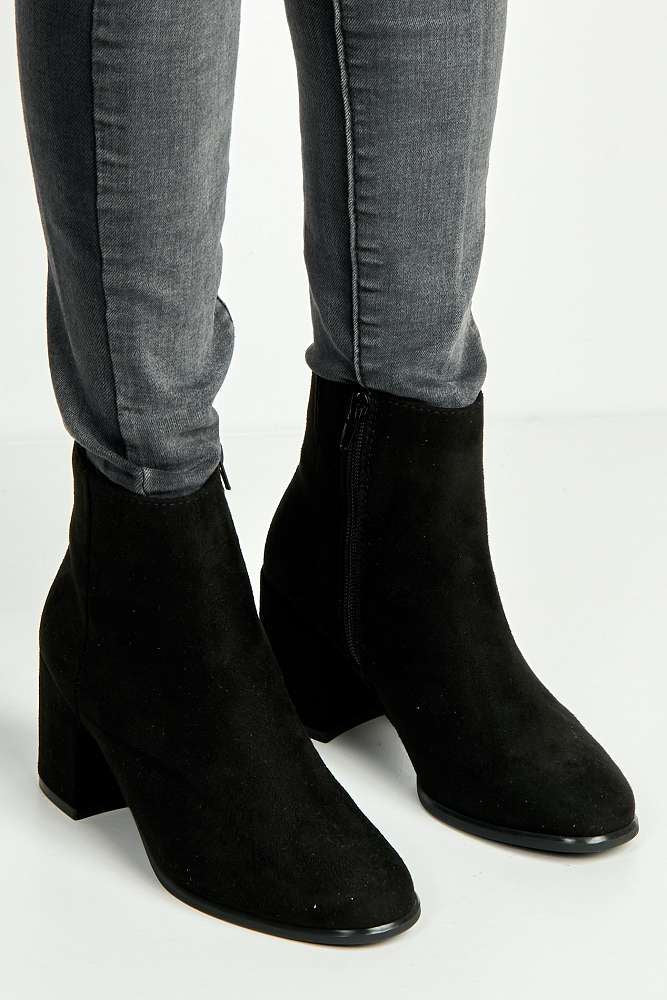 Elsha Block Heel Ankle Chelsea Boots in Black Suede