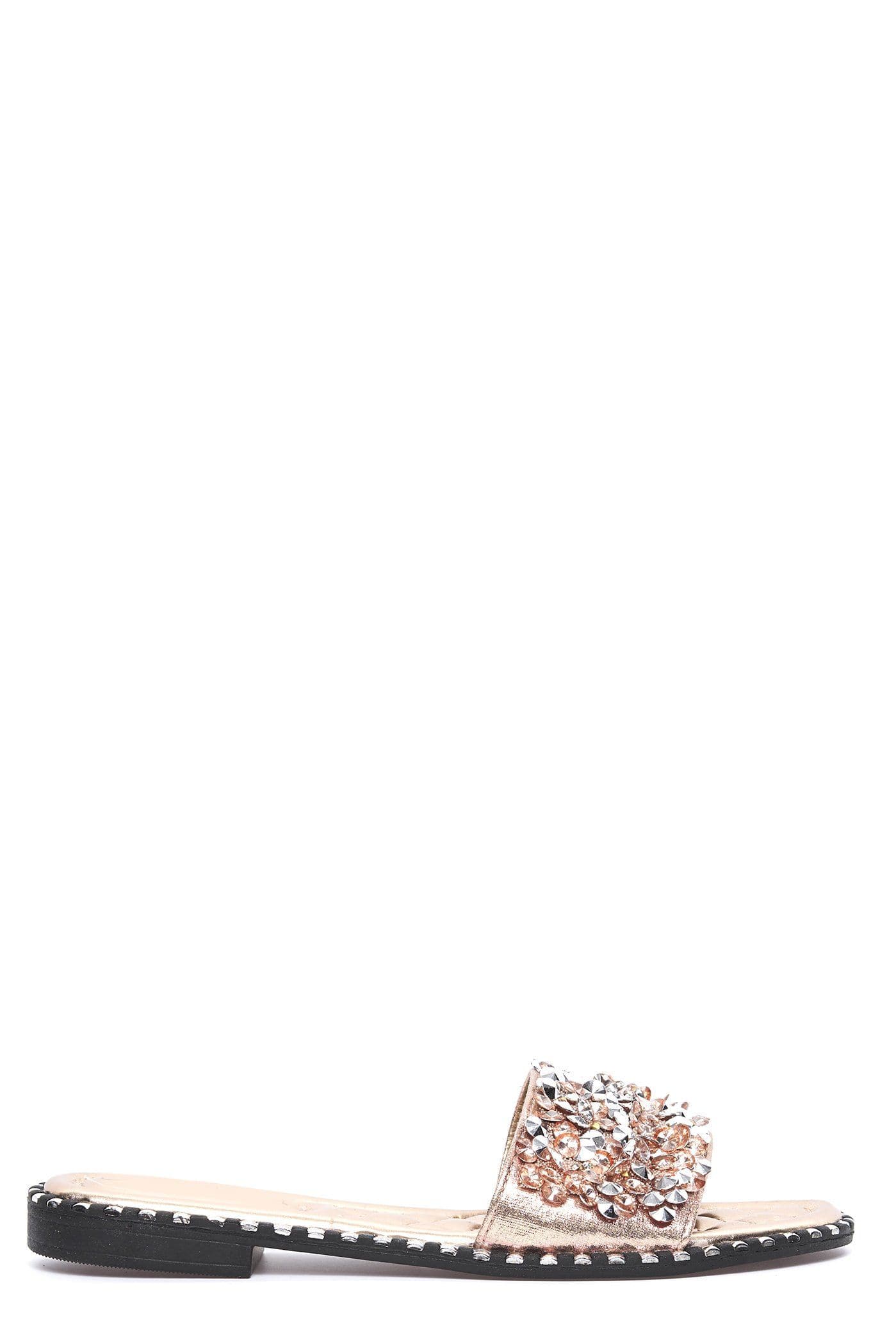 Cuba Gem Stone Cushioned Insole Open Toe Flat Slider In Champagne - Image 4