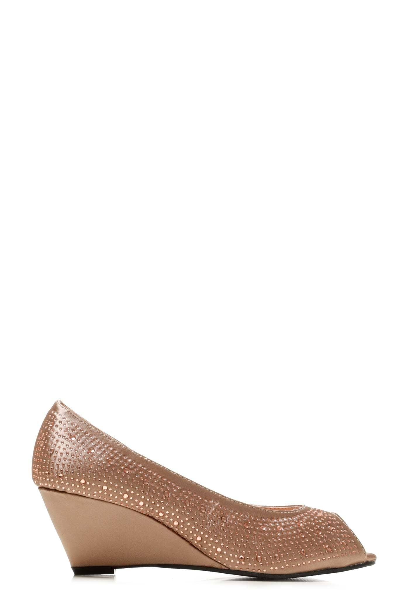 Emily Peep Toe Diamante Wedge in Mocha Satin - Image 4