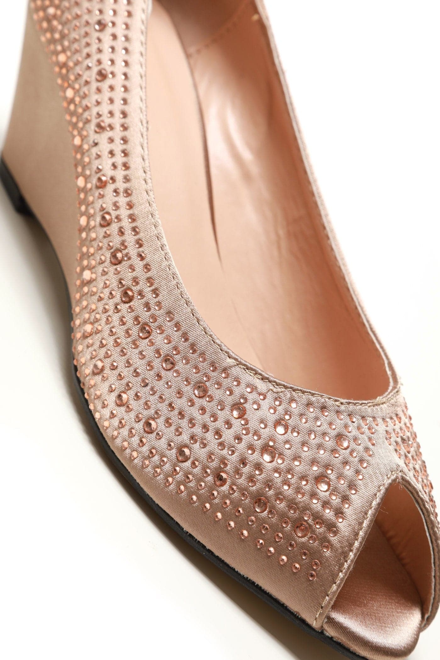 Emily Peep Toe Diamante Wedge in Mocha Satin - Image 5