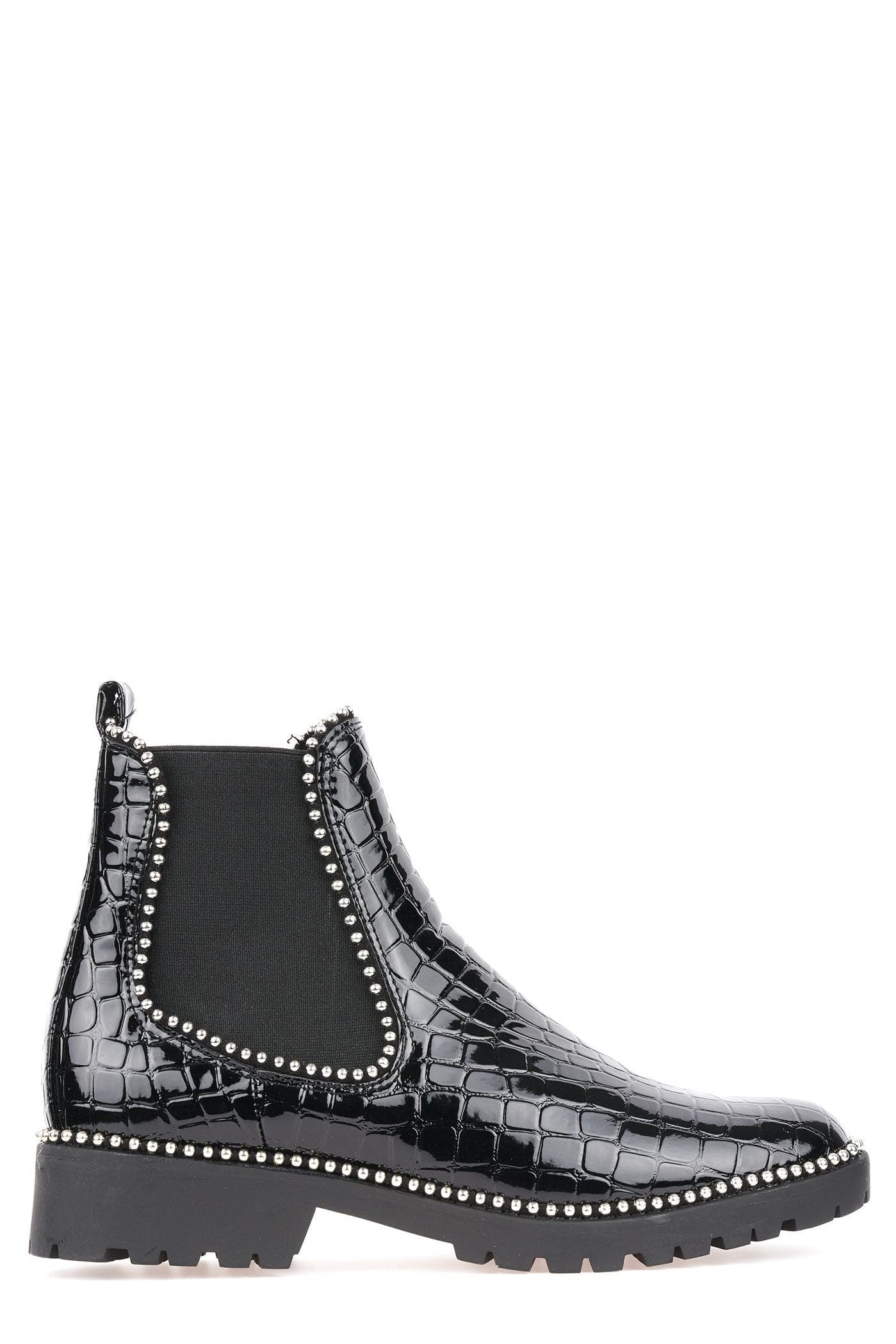 Emma Silver Stud Detailing Sole Ankle Boot In Black Croc - Image 4
