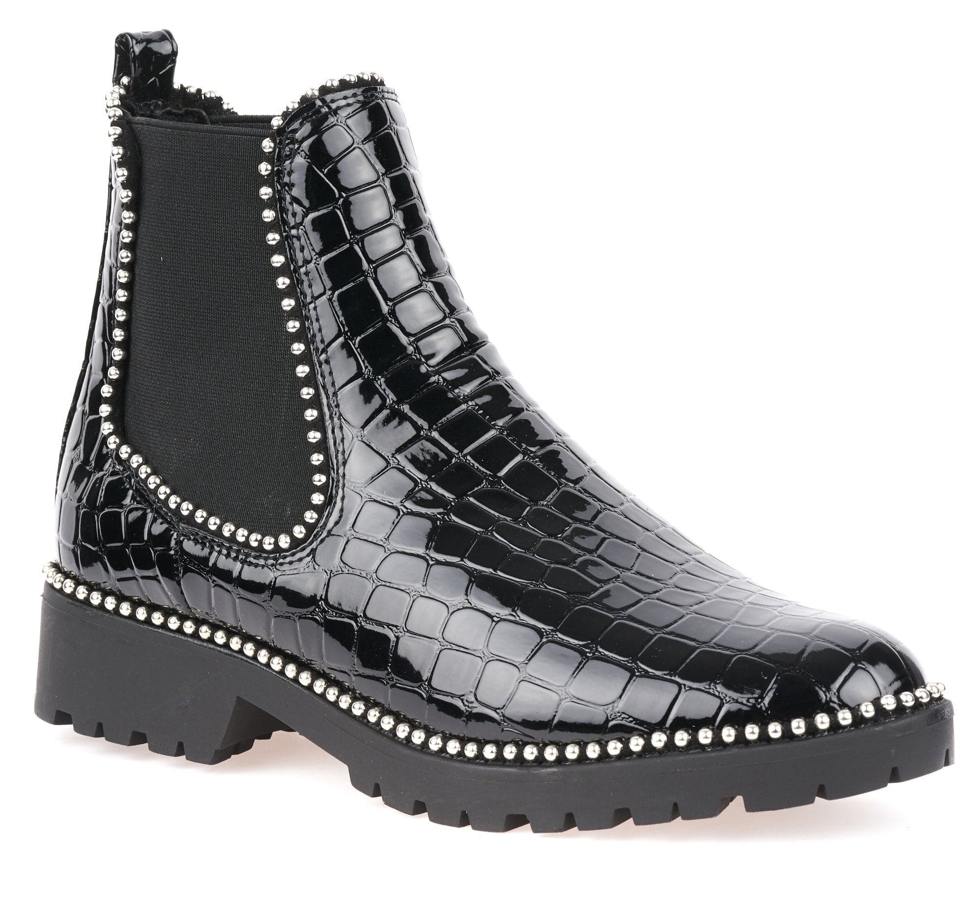 Emma Silver Stud Detailing Sole Ankle Boot In Black Croc - Image 5