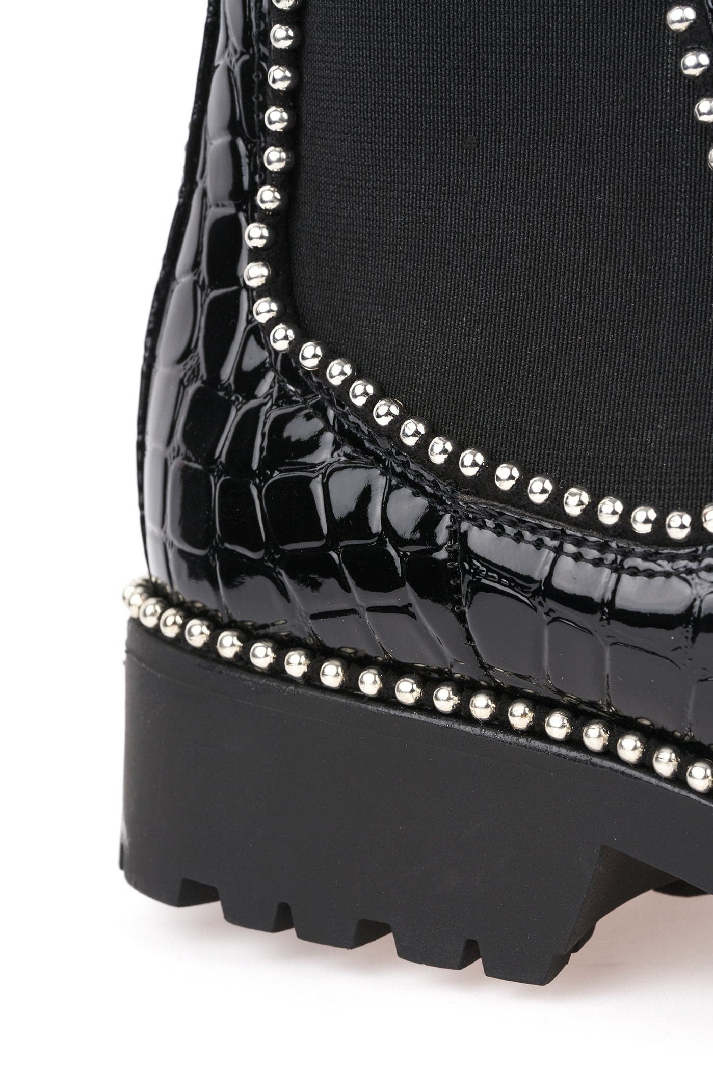 Emma Silver Stud Detailing Sole Ankle Boot In Black Croc - Image 6