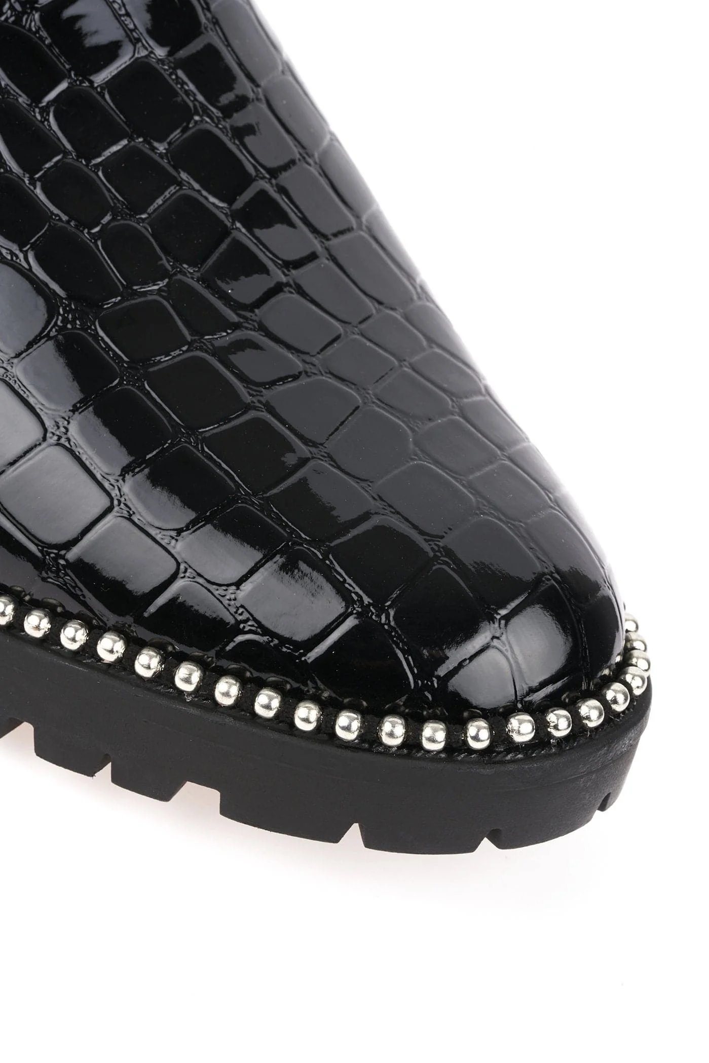 Emma Silver Stud Detailing Sole Ankle Boot In Black Croc - Image 7