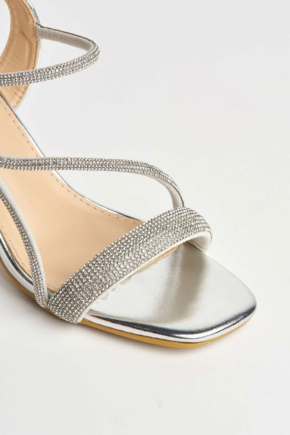 Emmy Diamante Embellished Slingback Heeled Sandals in Silver - Image 6