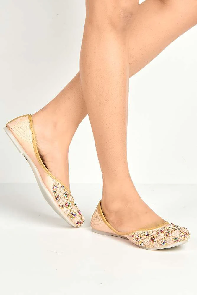 Emmy Multicolour Bead Slip On Pumps in Pink - Image 2