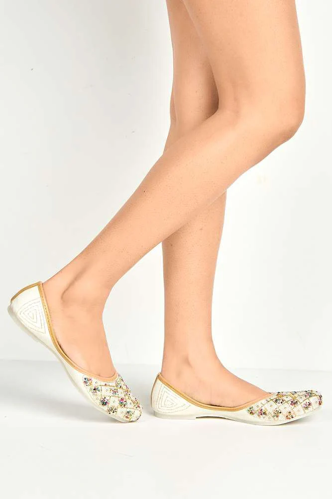 Emmy Multicolour Bead Slip On Pumps in White - Image 3