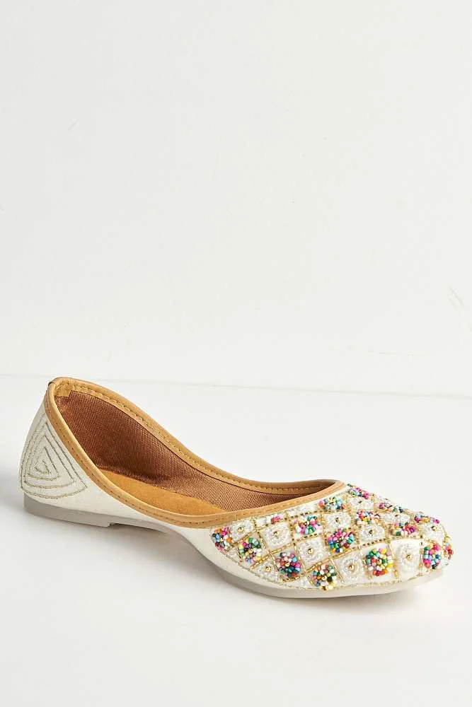 Emmy Multicolour Bead Slip On Pumps in White - Image 4