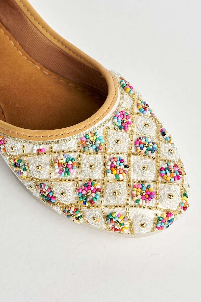 Emmy Multicolour Bead Slip On Pumps in White - Image 5