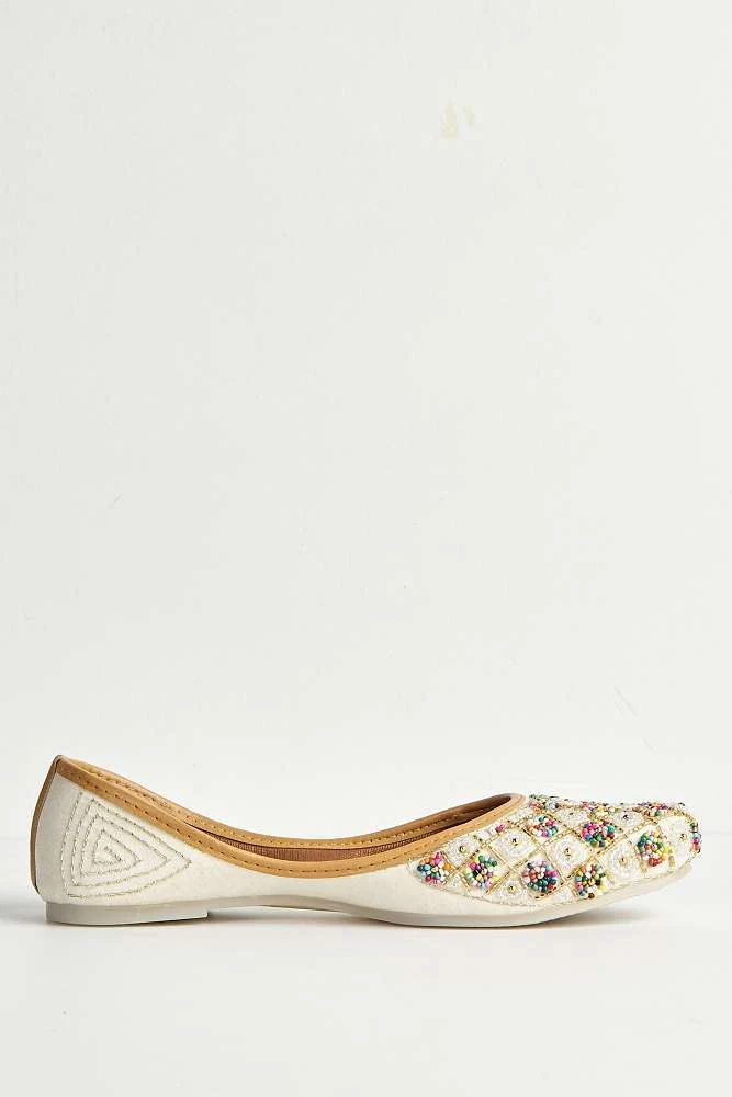 Emmy Multicolour Bead Slip On Pumps in White - Image 6