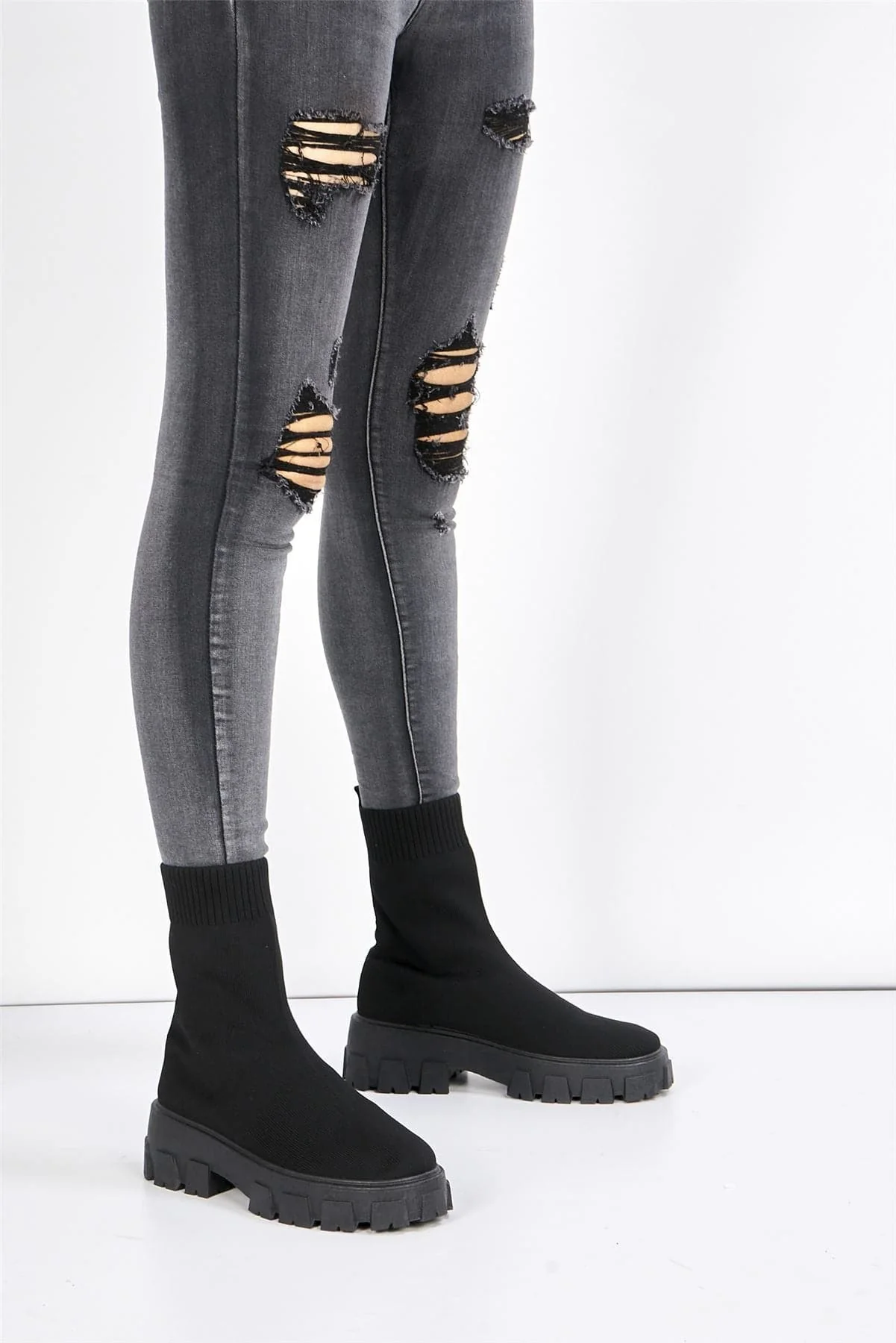 Enid Chunky Sock Boot in Black - Image 3