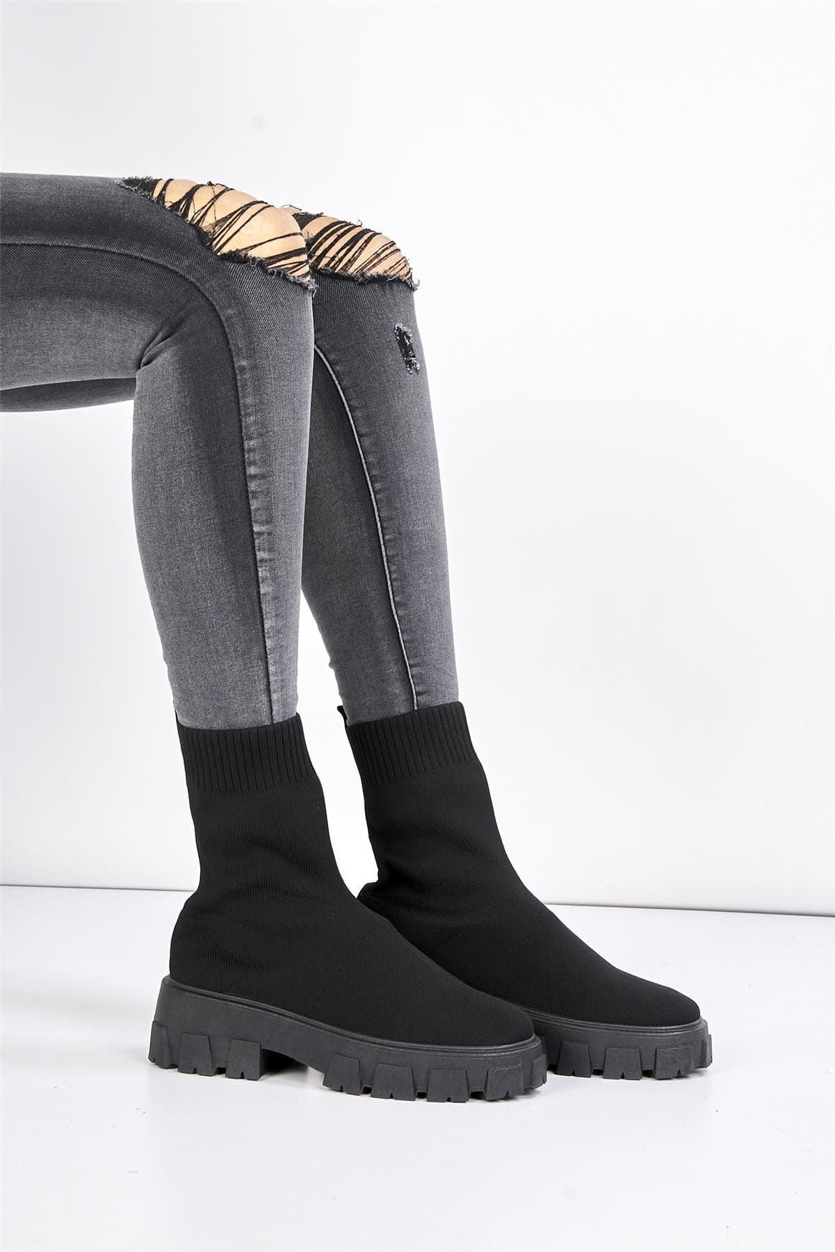 Enid Chunky Sock Boot in Black - Image 4