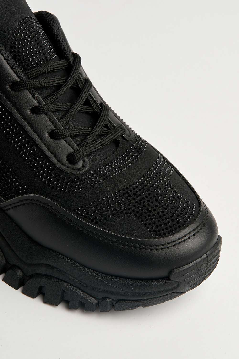 Eva Diamante Embellished Chunky Sole Lace-Up Trainers in Black - Image 6