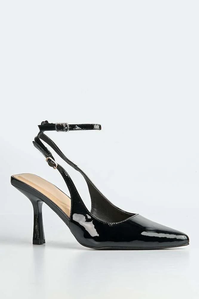Evelina Pointy Anklestrap Court Shoes in Black - Image 4