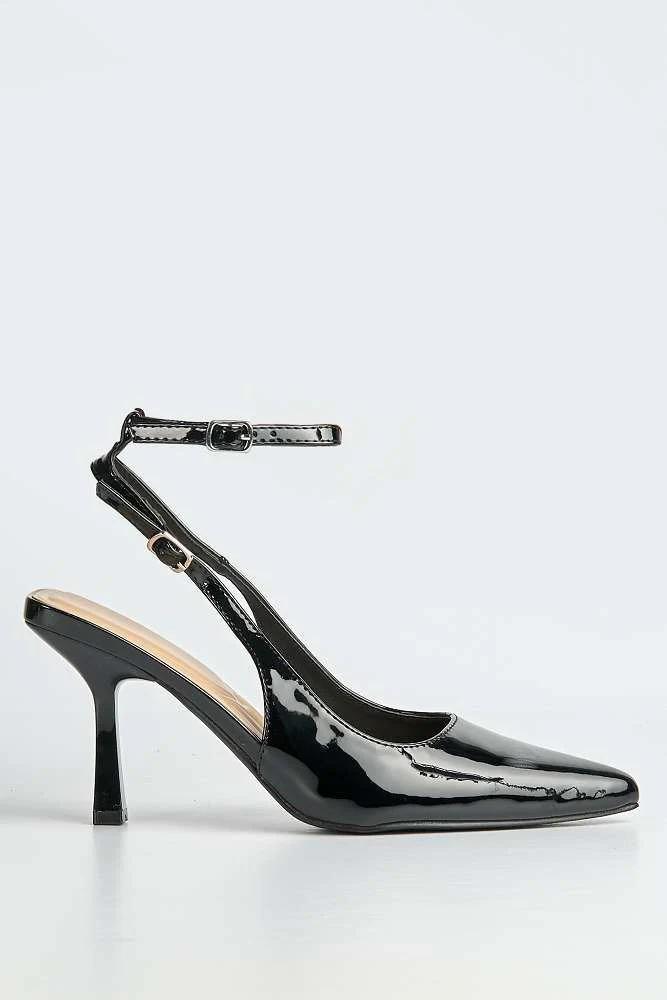 Evelina Pointy Anklestrap Court Shoes in Black - Image 6