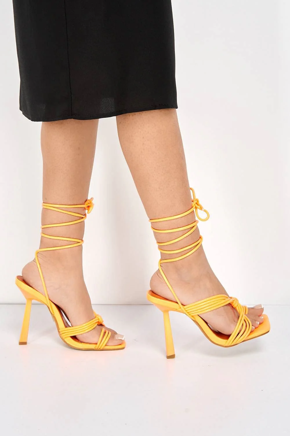 Evora Toe Ring Lace-up Strappy Sandal in Orange - Image 3