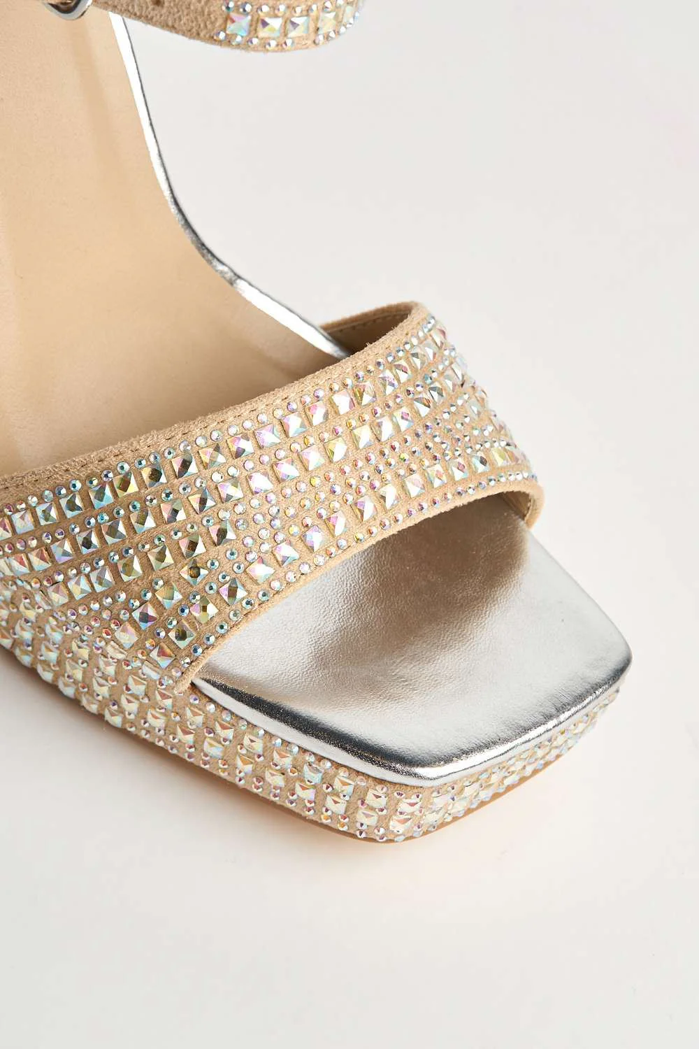 Ezzy Diamante Embellished Square-Toe Block Heel Sandals in Nude - Image 6