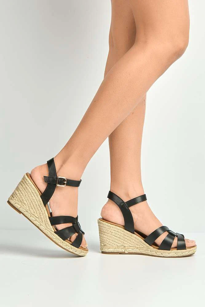 Faye Anklestrap Open Toe Wedge Sandals in Black - Image 3