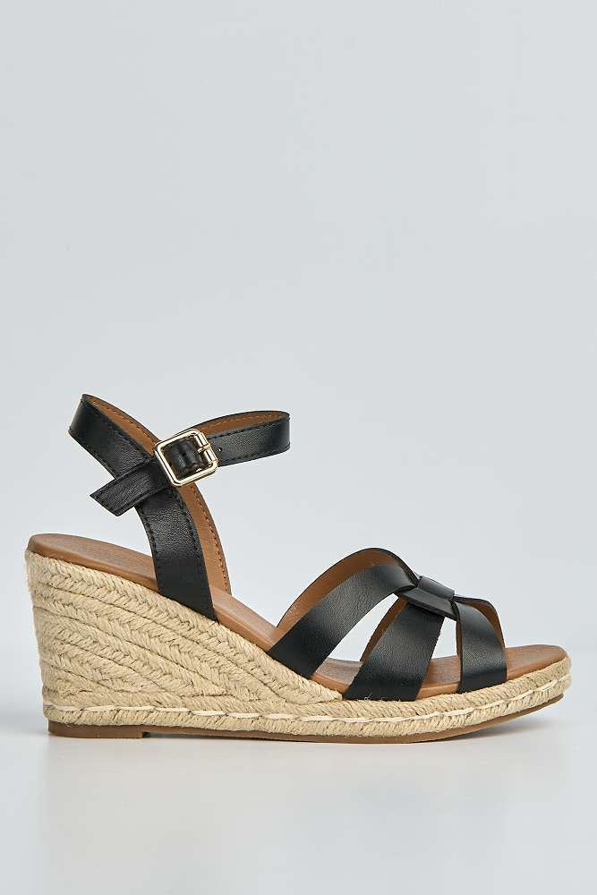 Faye Anklestrap Open Toe Wedge Sandals in Black - Image 6