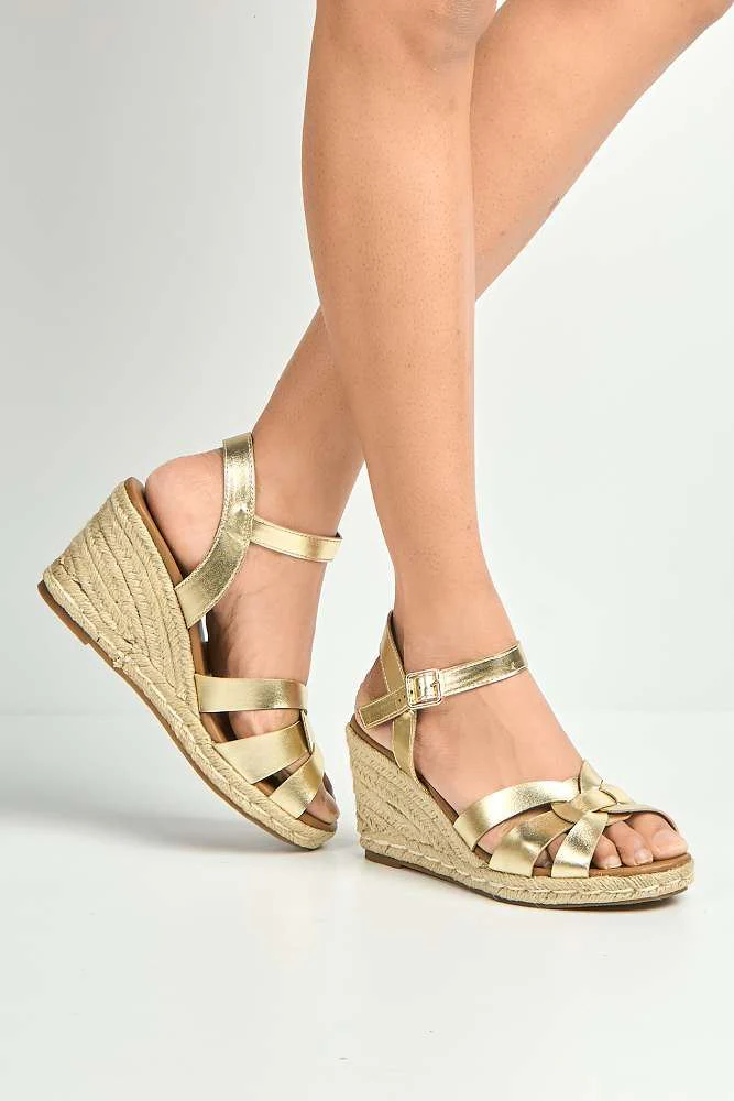 Faye Anklestrap Open Toe Wedge Sandals in Gold - Image 2