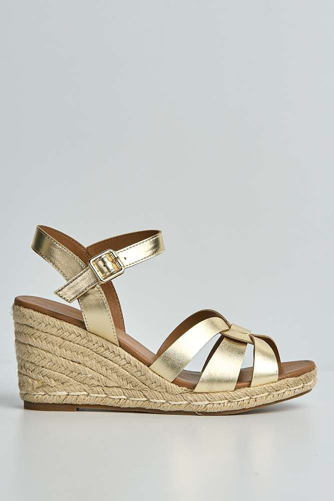 Faye Anklestrap Open Toe Wedge Sandals in Gold - Image 6