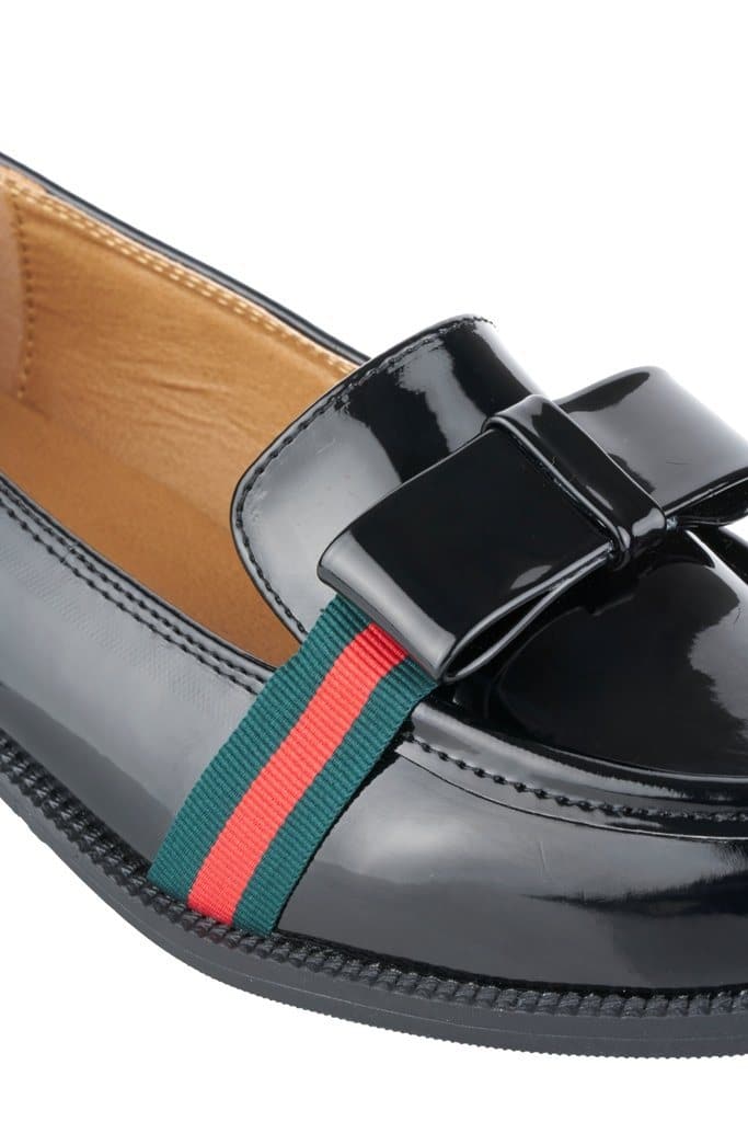 Federal 3 Stripe Bow Trim Loafer in Black Patent - Image 6