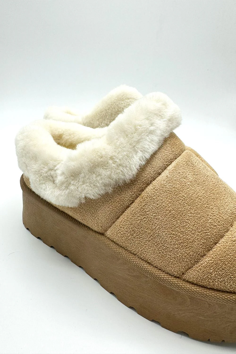 Felpa Faux Fur Quilted Flatform Slippers in Sand - Image 4
